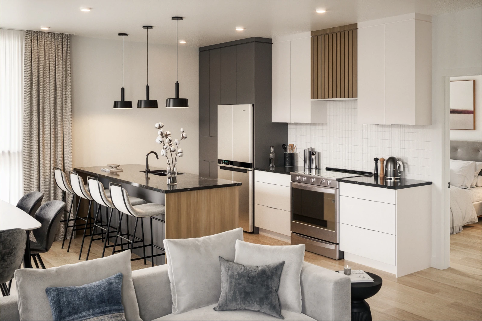 Le Lafontaine : Vues intérieures de l’unité modèle - Cuisine